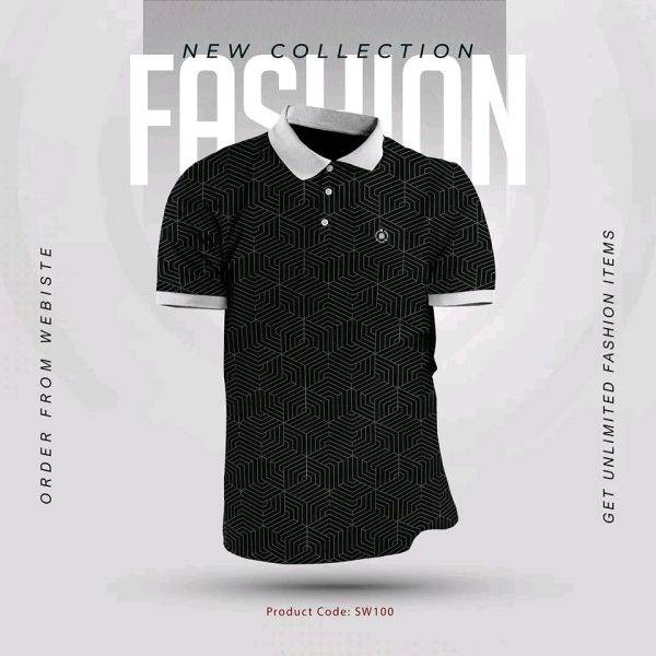 Premium Black Printed Polo T-shirt