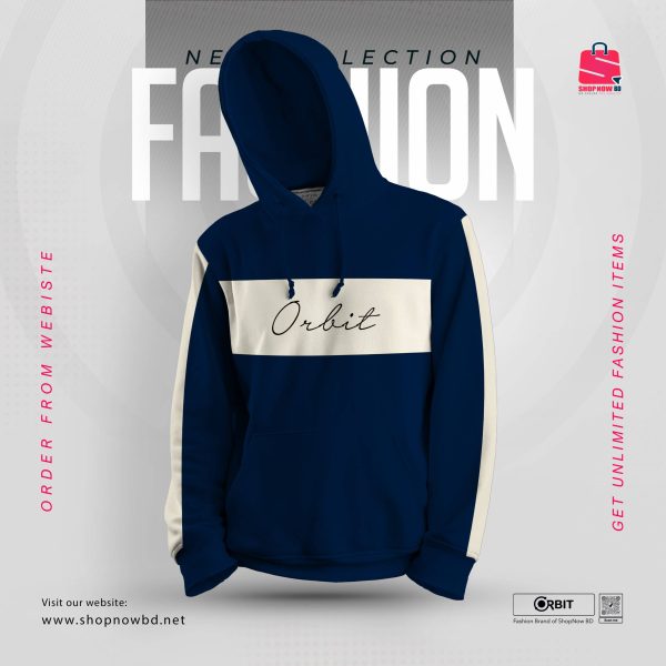 Premium Deep Navy Blue & Black Contrast Hoodie