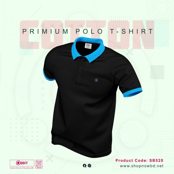Premium Black/Blue Cotton Polo T-Shirt
