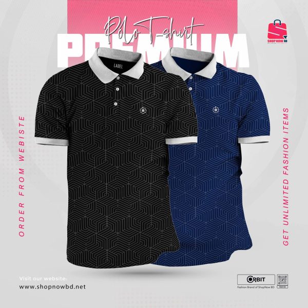 Premium Printed Combo Polo T-shirt ( Black+Navy)