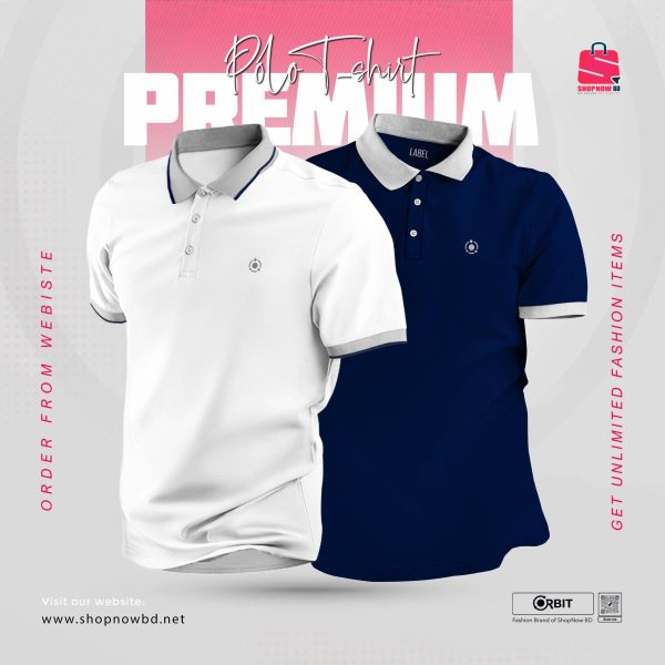 Premium  Combo Polo T-shirt ( Navy+White)