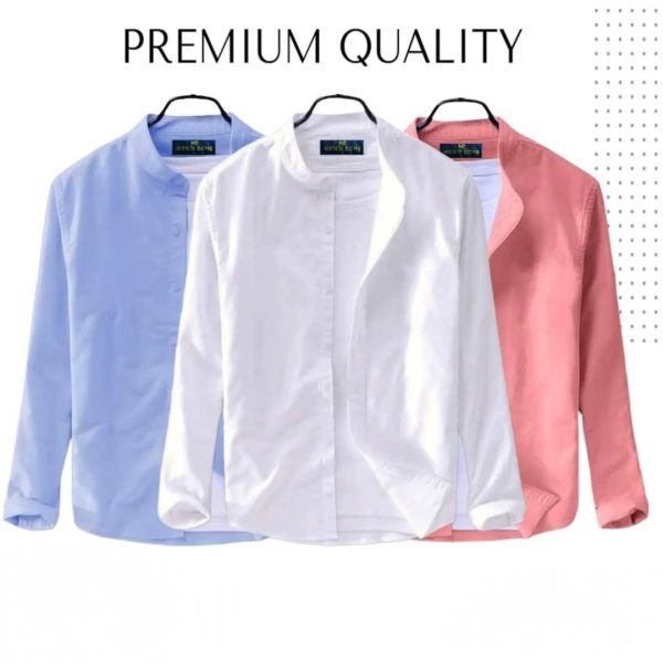 3 pcs Combo Men's Ban Collar Cotton Shirt - 3489