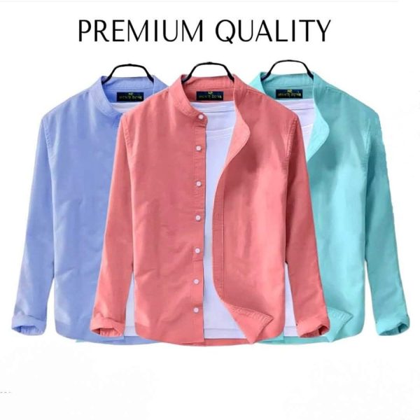 3 pcs Combo Men's Ban Collar Cotton Shirt - 3489
