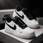 Black white air force lace up lightweight sneakers for men